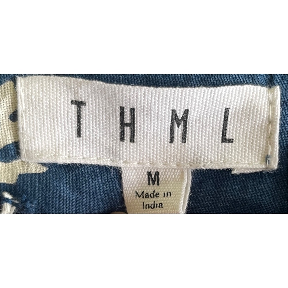 THML Women's Medium Blue Boho Tunic Top 100% Cotton Tassel Tie Neck Embroidered - Picture 6 of 8